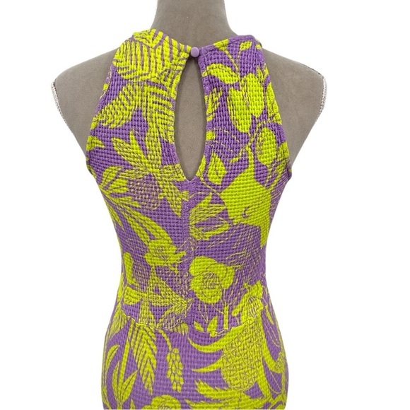 Anthropologie x FARM Rio Textured Knit Midi Purple & Neon Bird Print Dress Small - Picture 10 of 11